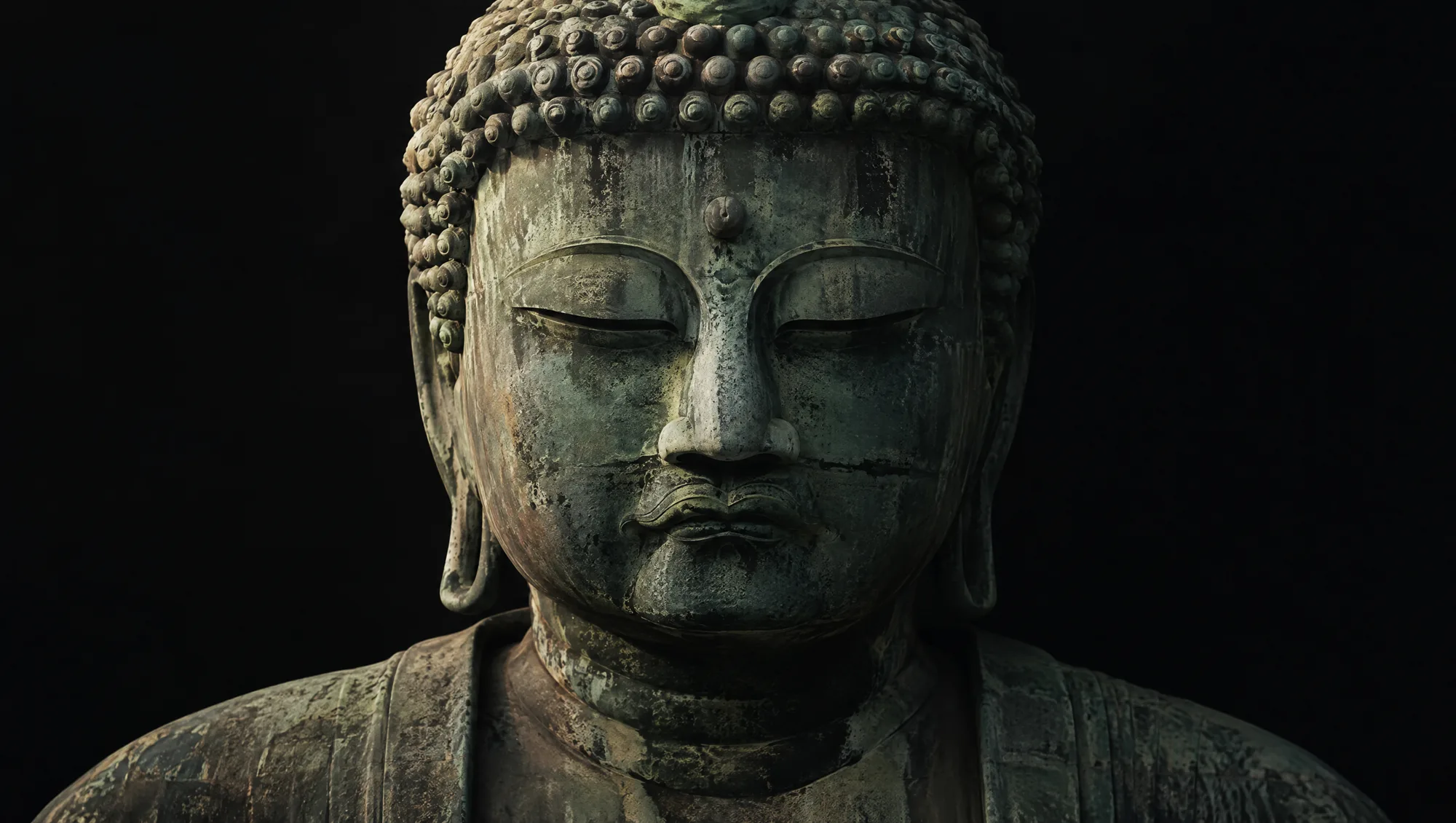The Great Buddha of Kamakura in weathered green bronze